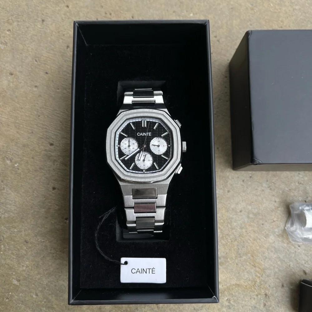 CAINTE Claude Quartz Chronograph Panda Style. Amazing Style. Nautilus 39mm Black